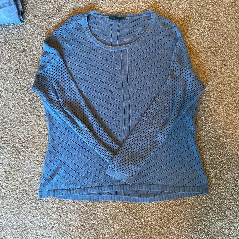 Prana Sweater Womens M Blue Boat Neck‎ Dolman Knit Pullover Ribbed Trim Mesh